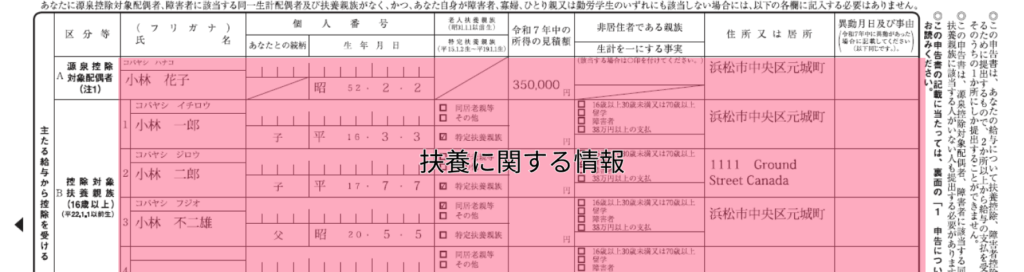 年調の給与所得者の扶養控除等（ 異動） 申告書の扶養に関する情報